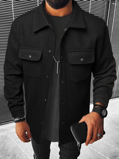 Men Button Front Flap Pocket Overcoat - Coffee-N-shop