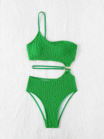 MB FASHIONWEAR Cut Out One Shoulder Ring Linked Swimsuit - Mbfashionwear