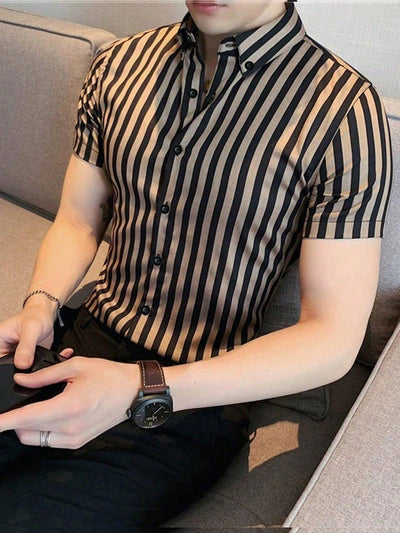 Mbfashionwear Striped Print Button-Up Shirt for Fashionable Men - Mbfashionwear