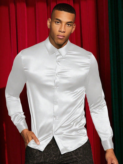 Mbfashionwear Stylish Men's Satin Button-Front Shirt - Mbfashionwear